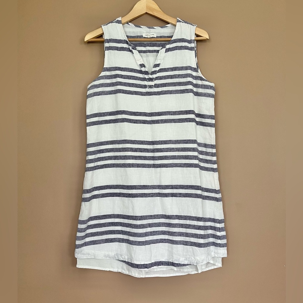 {BeachLunchLounge} Sleeveless Linen Blend Striped Shift Dress - Womens Medium